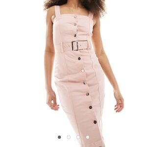 Lipsy London Pink Button Front Belted Midi Dress NWT Size 12